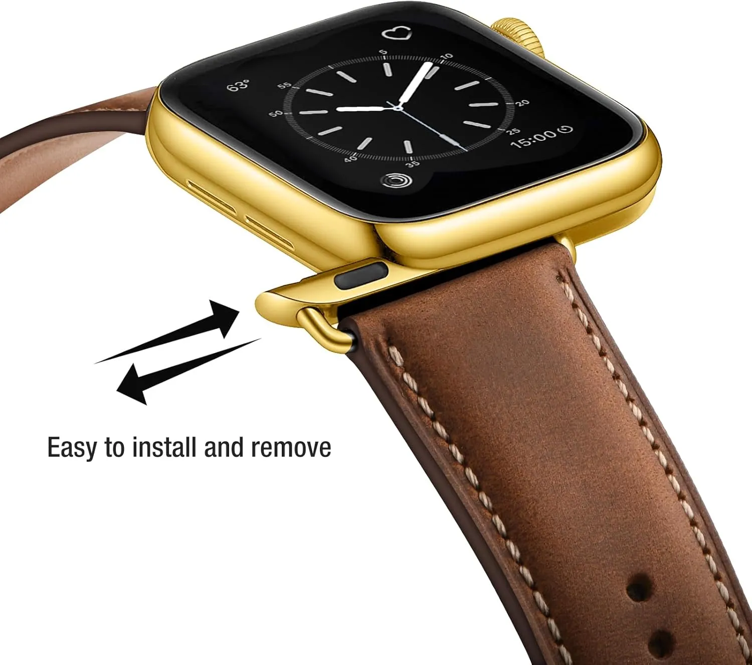 SUNFWR Leather Bands Compatible with Apple Watch Band 42mm(Series 3 2 1) 44mm 45mm 46mm 49mm for Men Women, Top Grain Genuine Leather Replacement Strap for iWatch Ultra 2, Ultra, SE2, SE, Series 10 9 8 7 6 5 4 3 2 1
