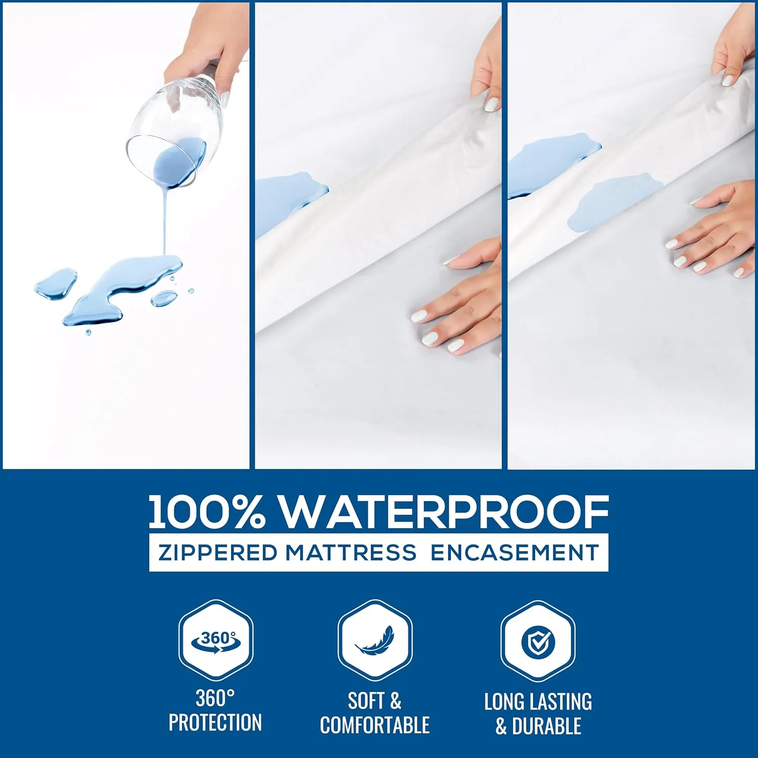 Utopia Bedding Zippered Mattress Encasement Queen, 100% Waterproof Bed Bug and Dust Mite Proof Mattress Protector, Absorbent Six-Sided Mattress Cover