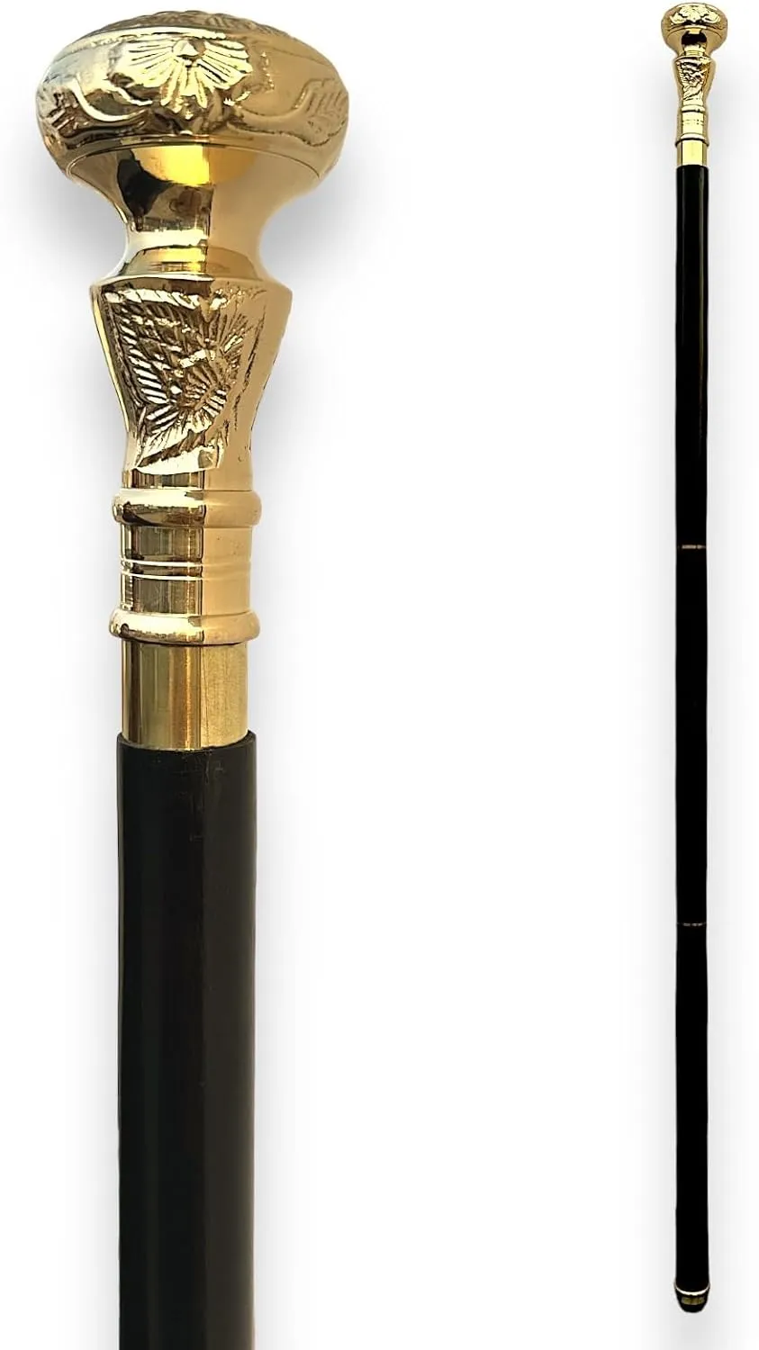 Vintage Antique Walking Cane Wooden Walking Stick Silver Brass Handle Knob Gift Wood Canes for Men & Women Fancy Victorian Prop