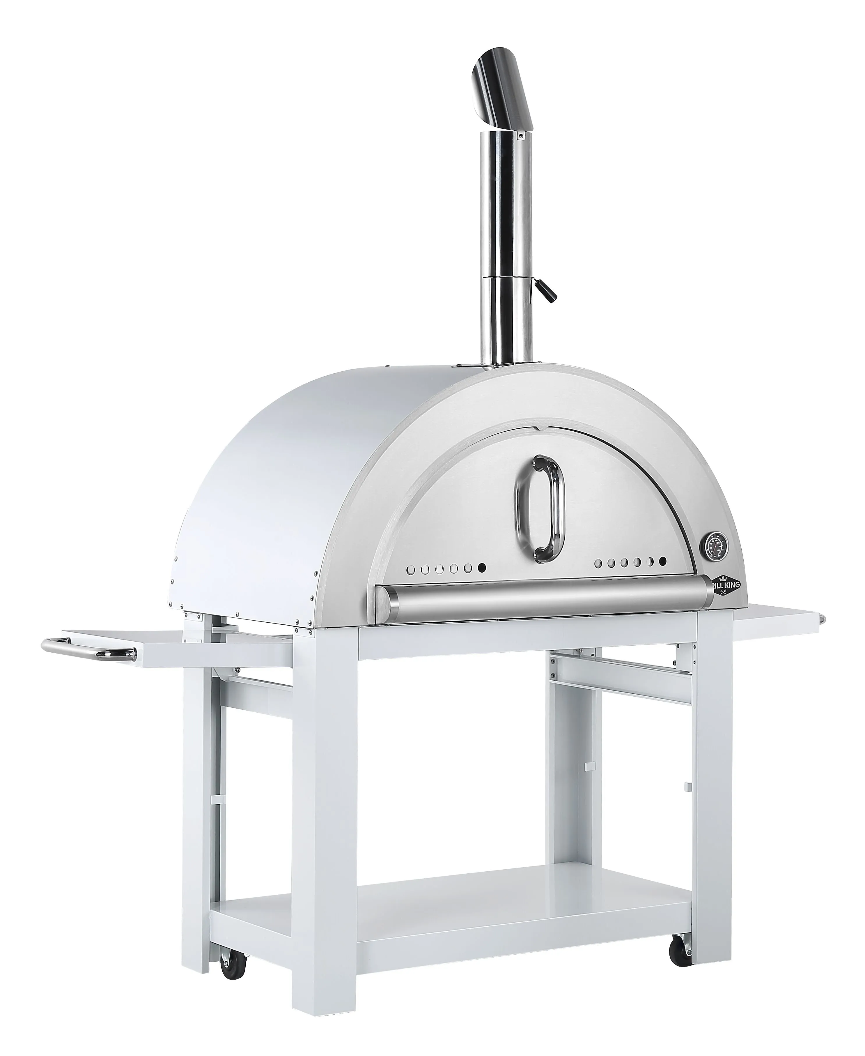 White 30 Inch Charcoal Pizza Oven Outdoor Artisan Wood-Fired Charcoal Pizza Bread Oven BBQ Grill