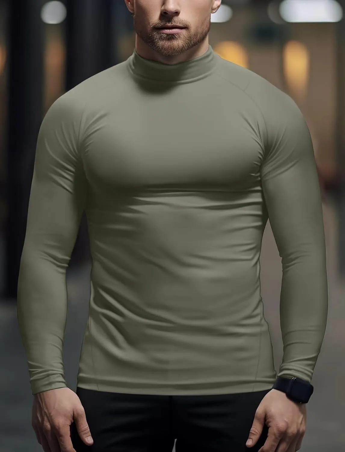 Zengjo Mens Mock Neck Long Sleeve Light Compression Shirts for Workout Running Thermal Athletic Baselayer Top