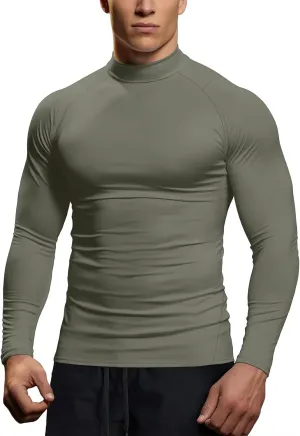 Zengjo Mens Mock Neck Long Sleeve Light Compression Shirts for Workout Running Thermal Athletic Baselayer Top