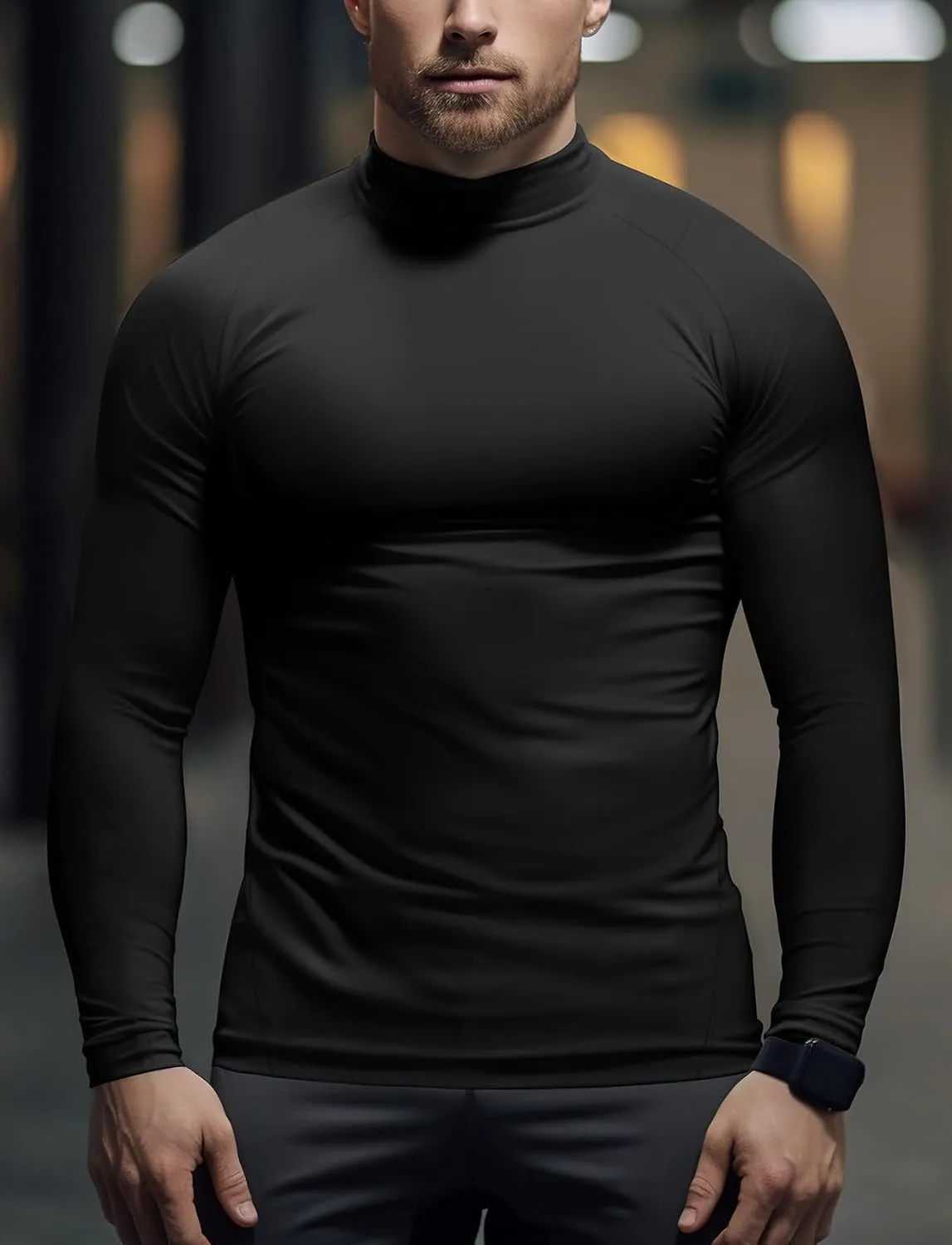 Zengjo Mens Mock Neck Long Sleeve Light Compression Shirts for Workout Running Thermal Athletic Baselayer Top