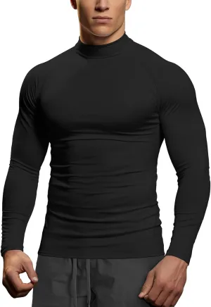 Zengjo Mens Mock Neck Long Sleeve Light Compression Shirts for Workout Running Thermal Athletic Baselayer Top